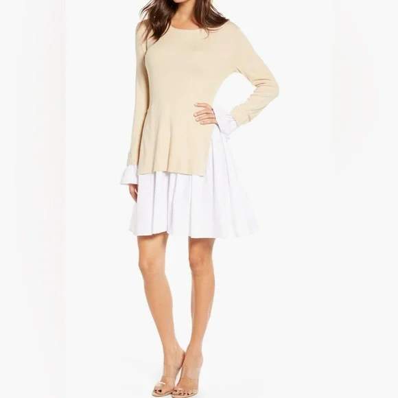 English Factory | Dresses | English Factory Poplin Combo Knit Dress Beige  Size S | Poshmark